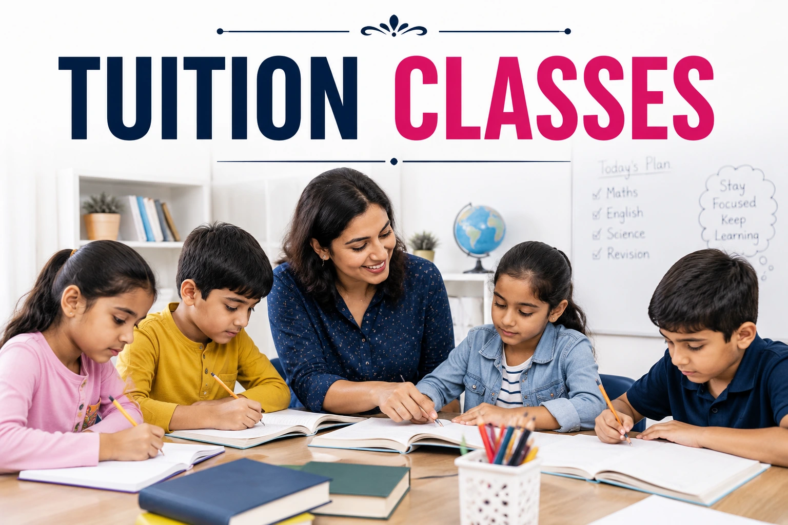 Tuition Classes for Kids at Be Smart Academy with teacher guiding students in a classroom learning environment