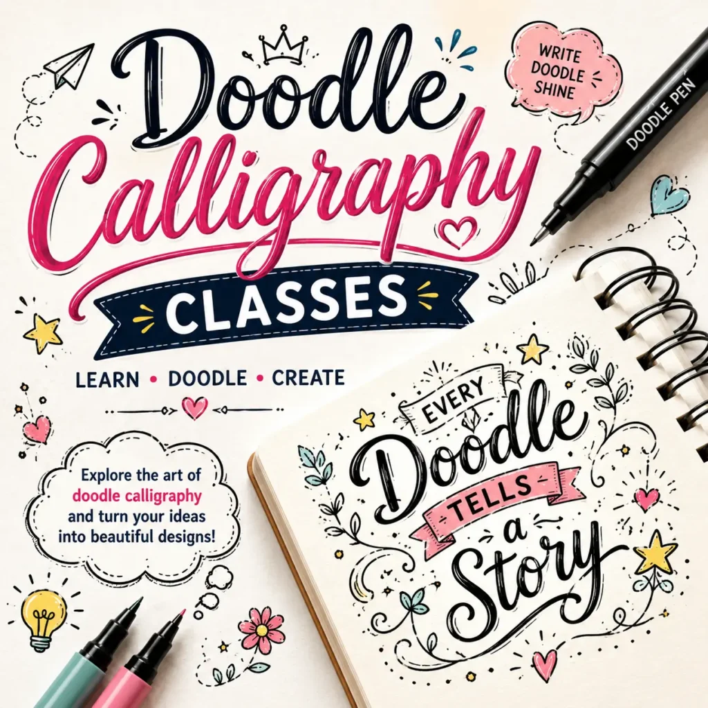 Doodle Calligraphy Classes for Kids at Be Smart Academy using doodle pens and creative lettering techniques