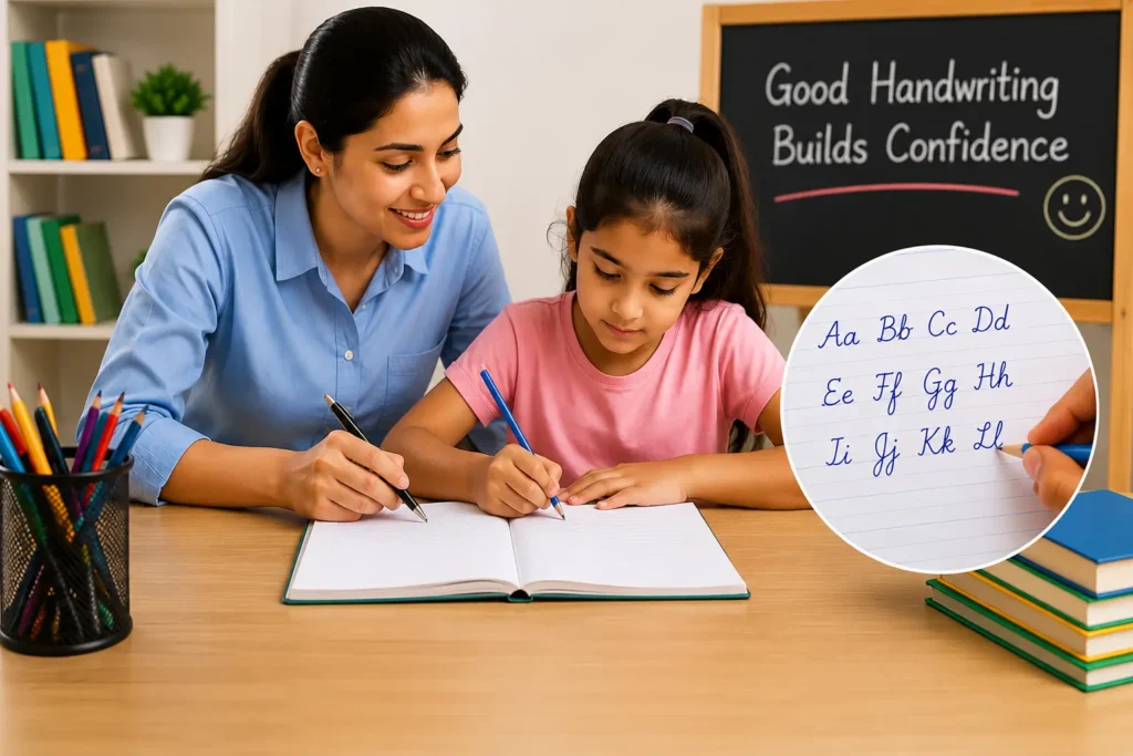 English Handwriting Improvement Classes for Kids at Be Smart Academy with teacher-guided writing practice