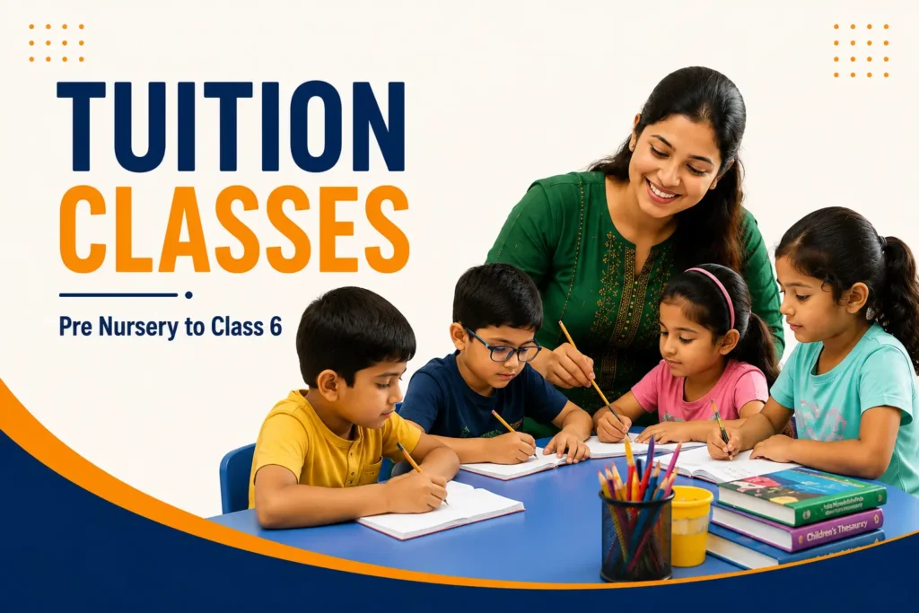 Tuition classes for Pre Nursery to Class 6 students at Be Smart Academy with teacher guiding children in classroom learning